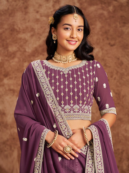 Violet Georgette Lehenga With Thread Sequins Work