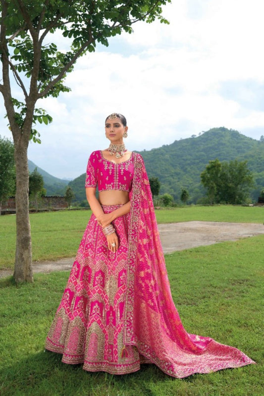 Queen Pink Silk Bridal Lehenga With Embroidery Work