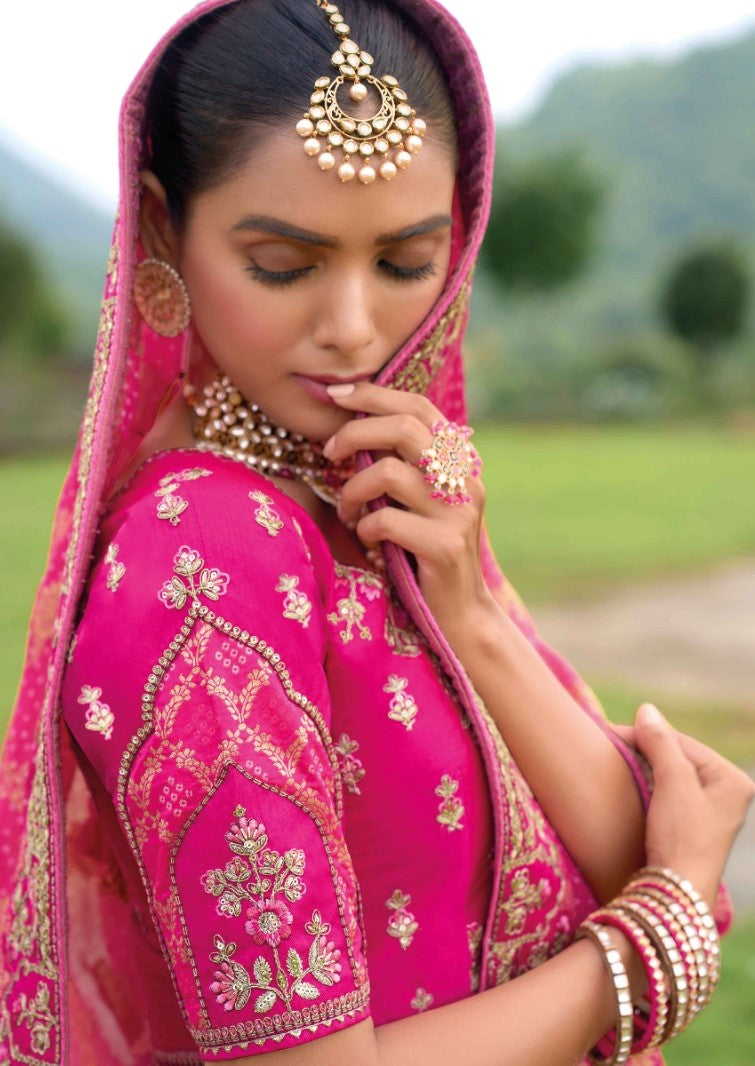 Queen Pink Silk Bridal Lehenga With Embroidery Work