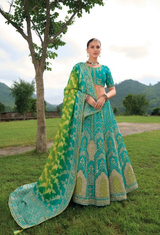 Blue Silk Bridal Lehenga Choli With Net Dupatta