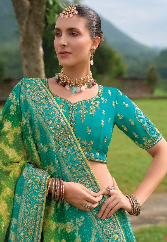 Blue Silk Bridal Lehenga Choli With Net Dupatta