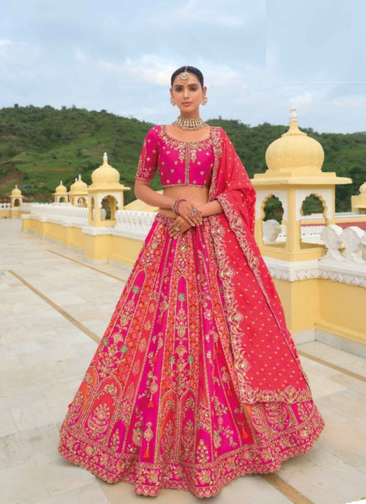 Pink Silk Bridal Lehenga With Embroidery Work