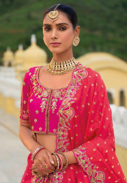 Pink Silk Bridal Lehenga With Embroidery Work