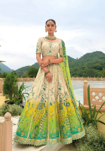 Off White Silk Bridal Lehenga With Embroidery Work
