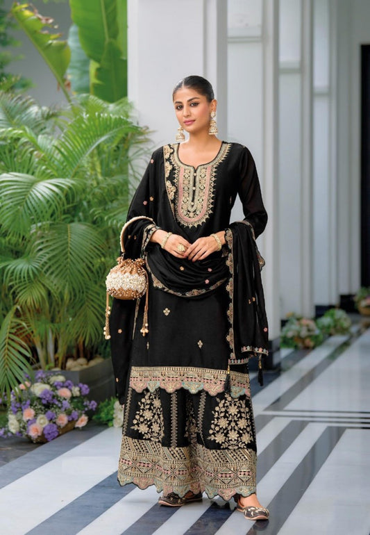 New Designer Elegance Party Wear Black Palazzo Suit Set