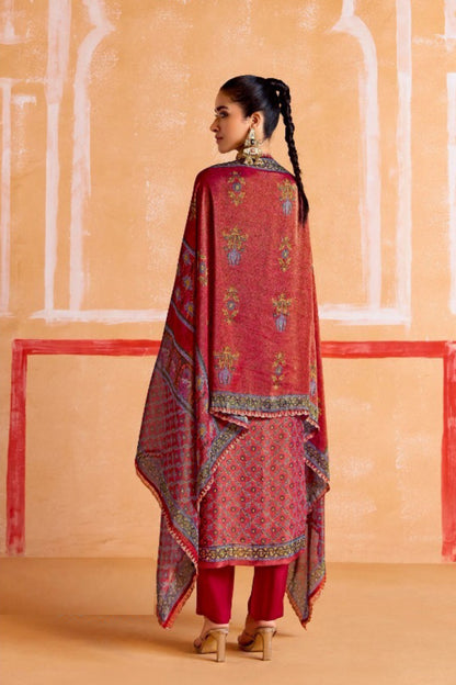 Gleaming Pink Muslin Banarasi Zari Digital Print With Embroidery Work Straight-Cut Suit Set