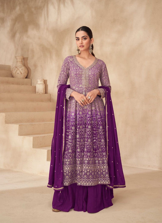Fabulous Purple Georgette Front-Slit Salwar Suit Set