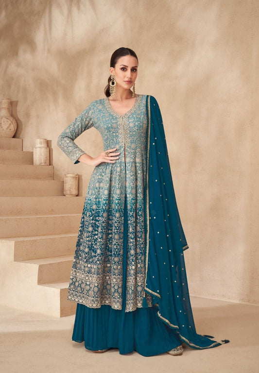 Teal Georgette Front-Slit Salwar Suit Set