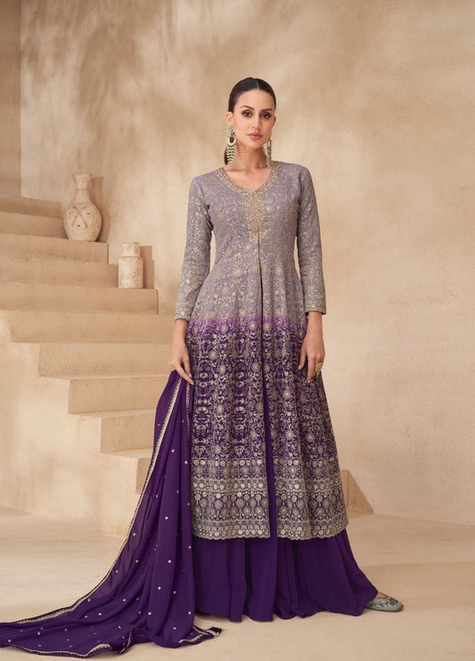 Awesome Navy Blue Georgette Front-Slit Salwar Suit Set