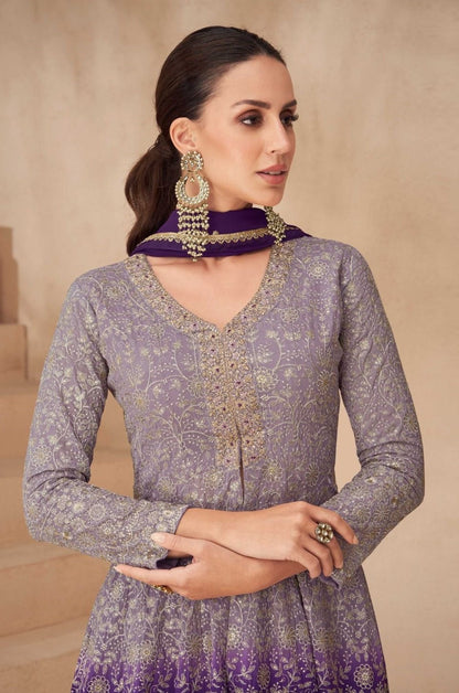 Awesome Navy Blue Georgette Front-Slit Salwar Suit Set
