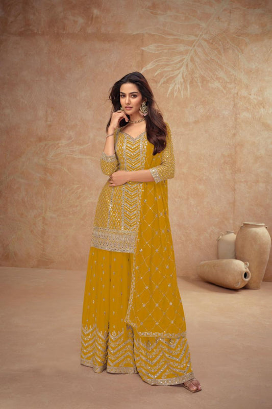 Trending Mustard Chinon Palazzo Suit Set