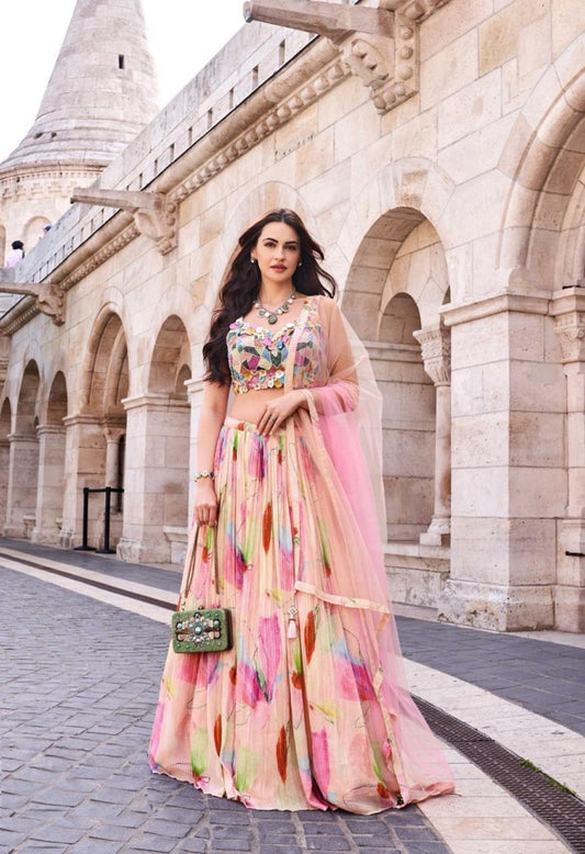 Glamorous Multicolor Chinon Silk Stylish Lehenga Set