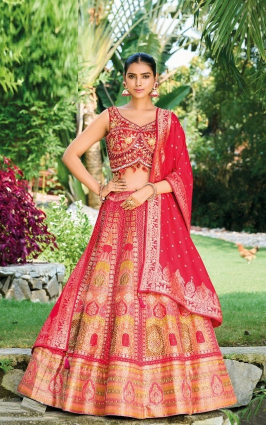Couture Red Silk With Embroidery Work Bridal Lehenga
