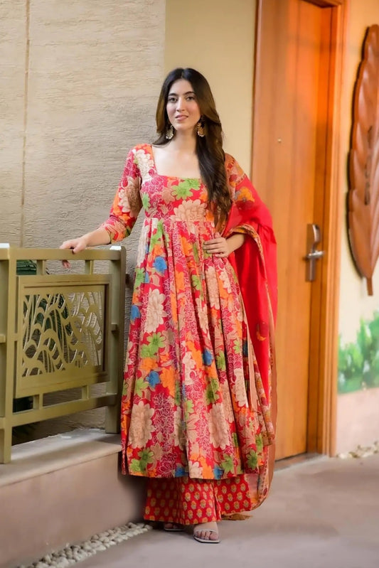 Digital Print Pink Multi Muslin Anarkali Suit Set