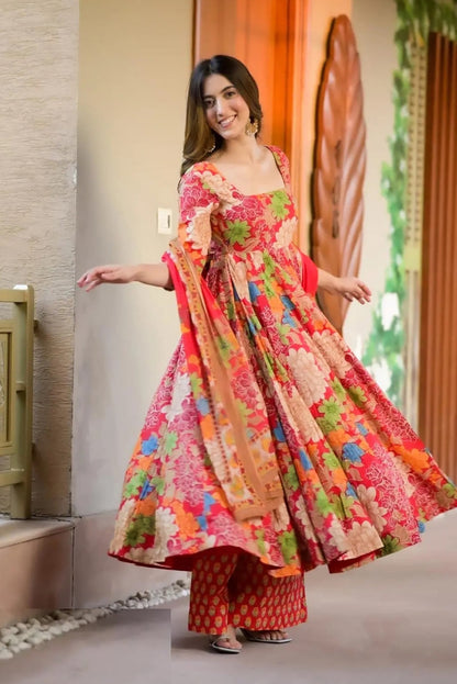 Digital Print Pink Multi Muslin Anarkali Suit Set