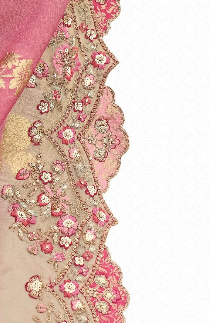 Alluring Pink Viscose Silk Embroidery Saree
