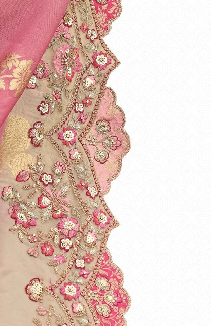 Alluring Pink Viscose Silk Embroidery Saree