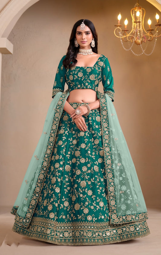 Effortless Ram Green Art Silk Traditional Lehenga
