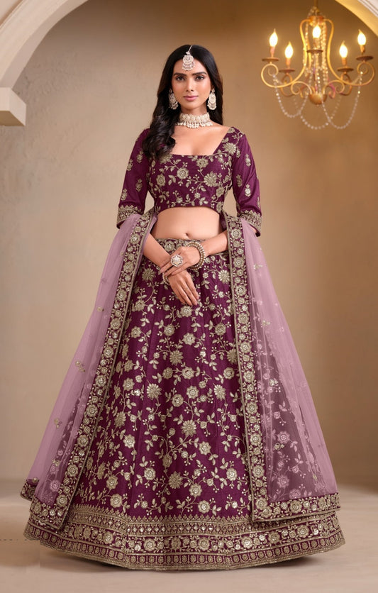 Flattering Burgundy Art Silk Traditional Lehenga