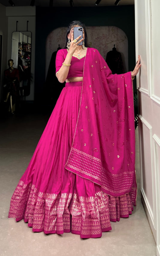 Women Pink Chanderi With Zari Weaving Work Traditional Lehenga