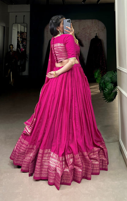 Women Pink Chanderi With Zari Weaving Work Traditional Lehenga