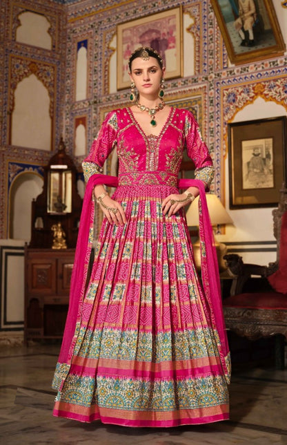 Luxurious Pink Silk Gown With Dupatta