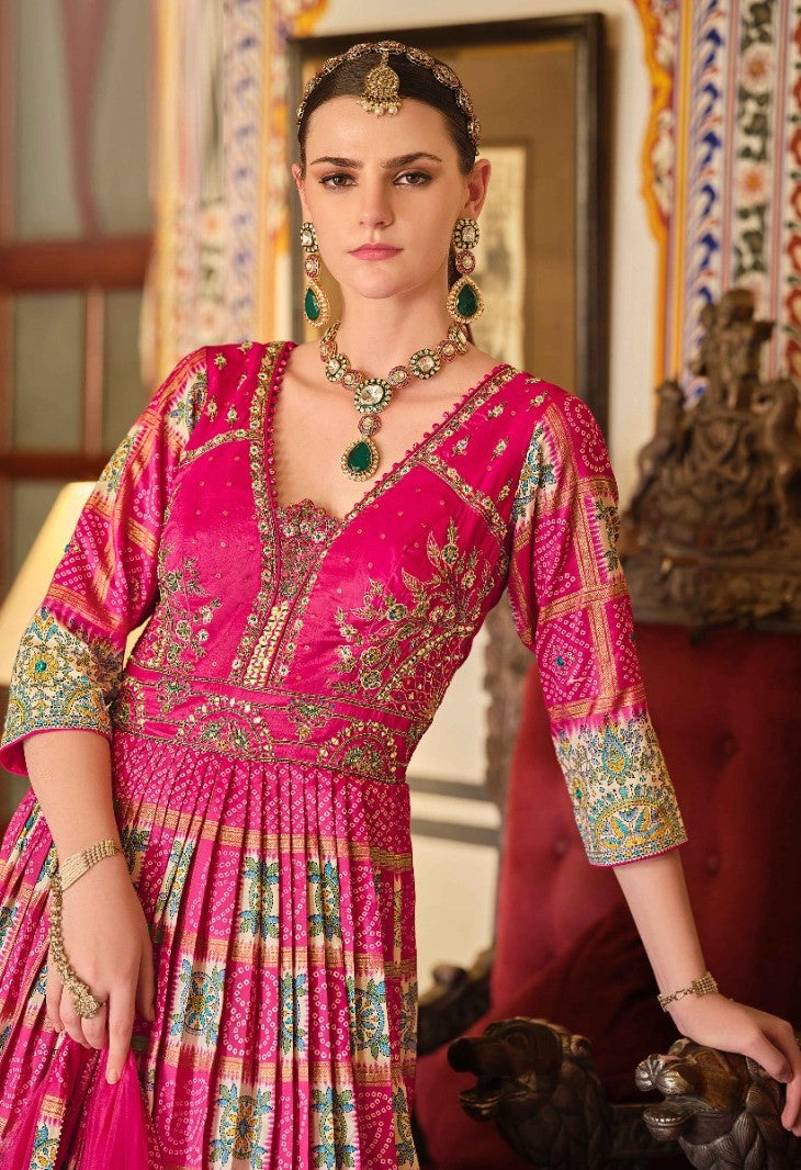 Luxurious Pink Silk Gown With Dupatta