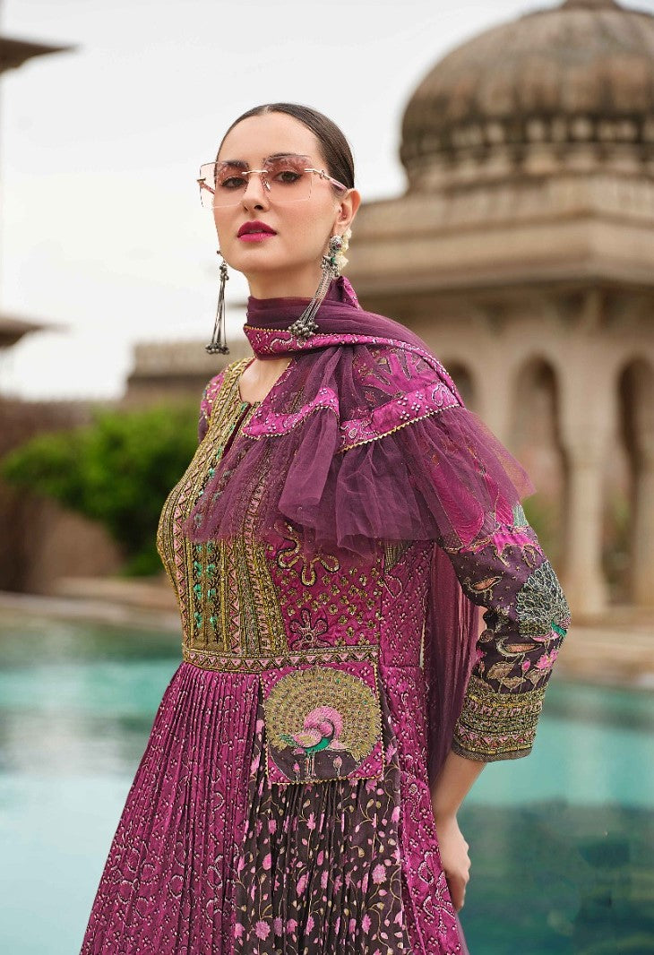 Tailored Pink Silk Gown With Dupatta