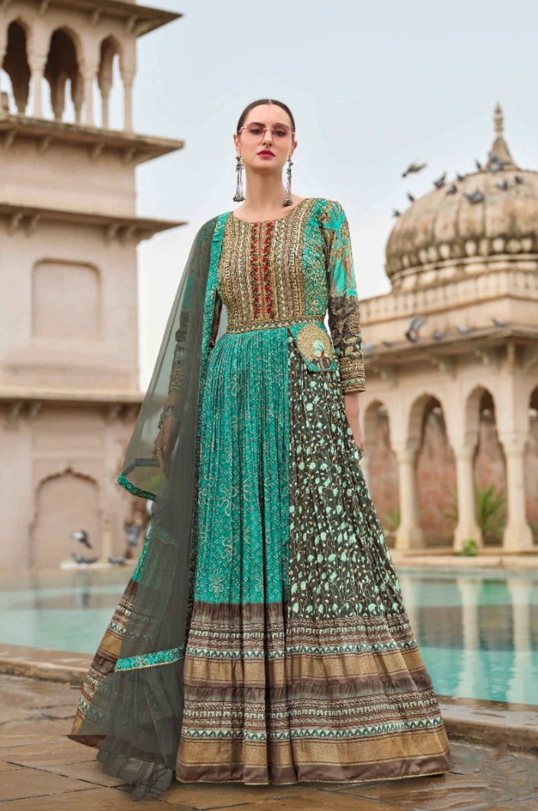 Polished Blue Silk Gown With Dupatta