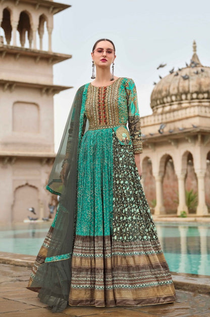 Polished Blue Silk Gown With Dupatta