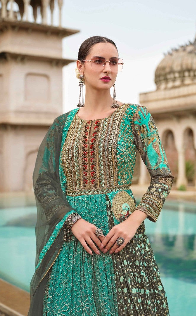 Polished Blue Silk Gown With Dupatta