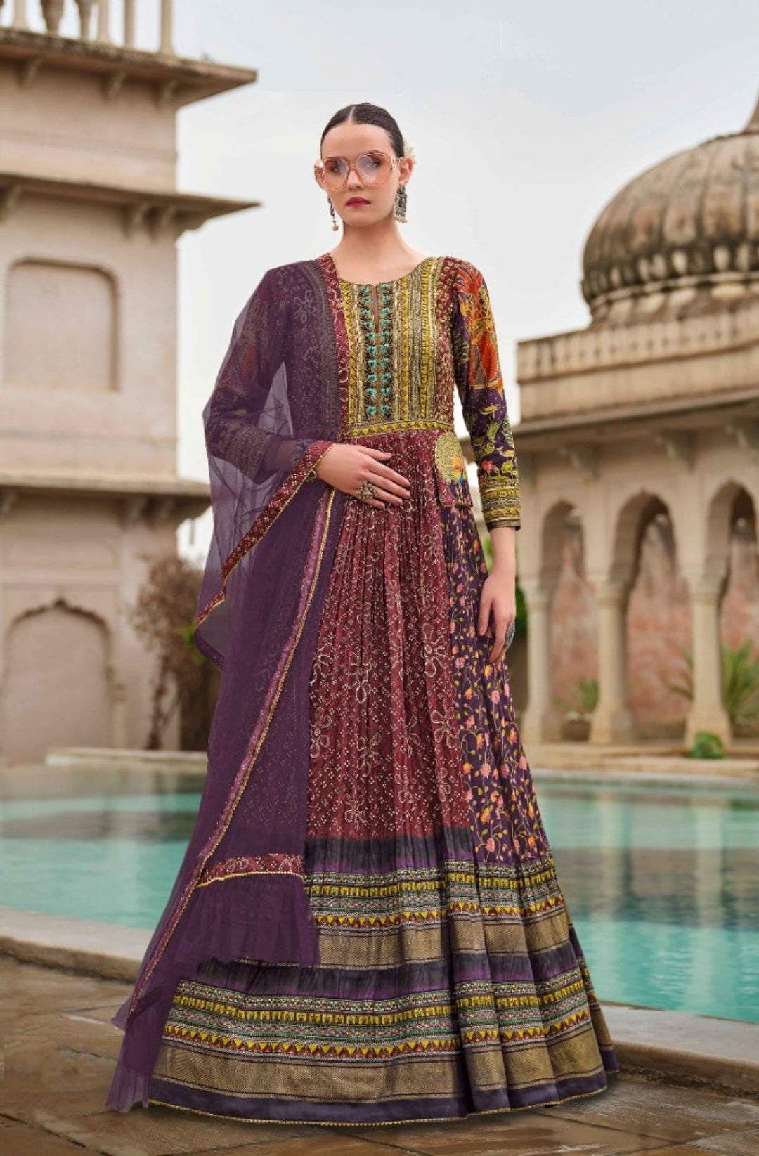 Refined Purple Silk Gown With Dupatta