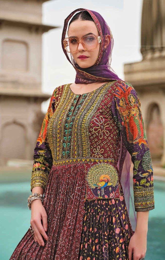 Refined Purple Silk Gown With Dupatta