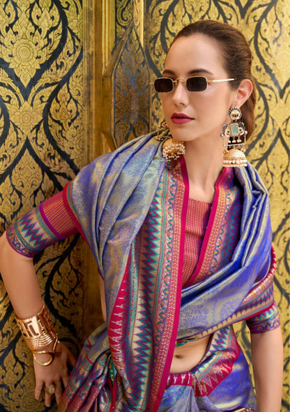 Women Blue Tissue Silk Saree