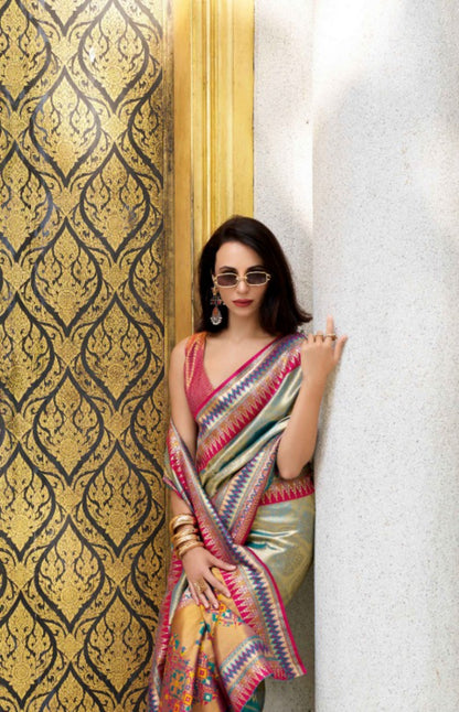 Women Sky Blue Tissue Silk Saree