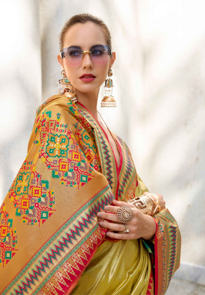 Women Lemon Yellow Tissue Silk Saree