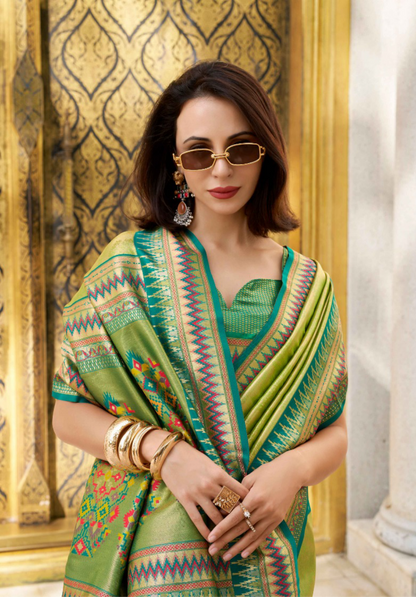 Women Pista Green Tissue Silk Saree
