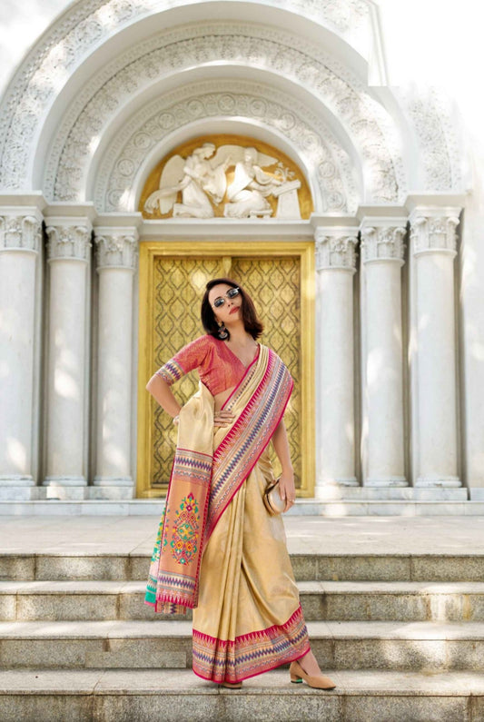 Women Beige Tissue Silk Saree