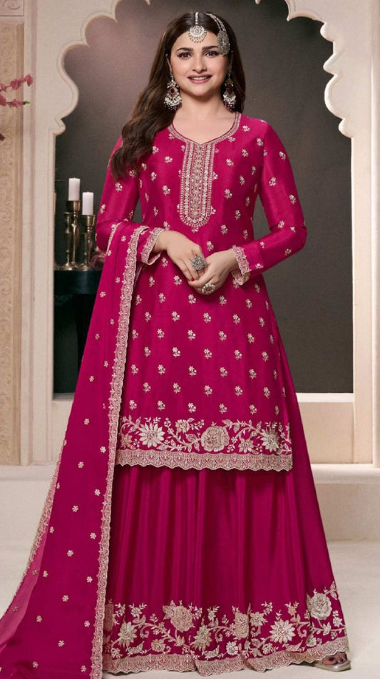 Lustrous Pink Chinon Palazzo Suit Set