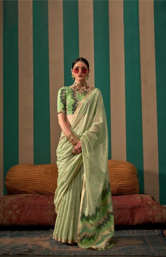Vivid Light Green Handloom Weaving Silk Saree