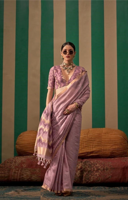 Sculpted Light Purple Handloom Weaving Silk Saree