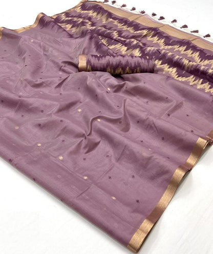 Sculpted Light Purple Handloom Weaving Silk Saree
