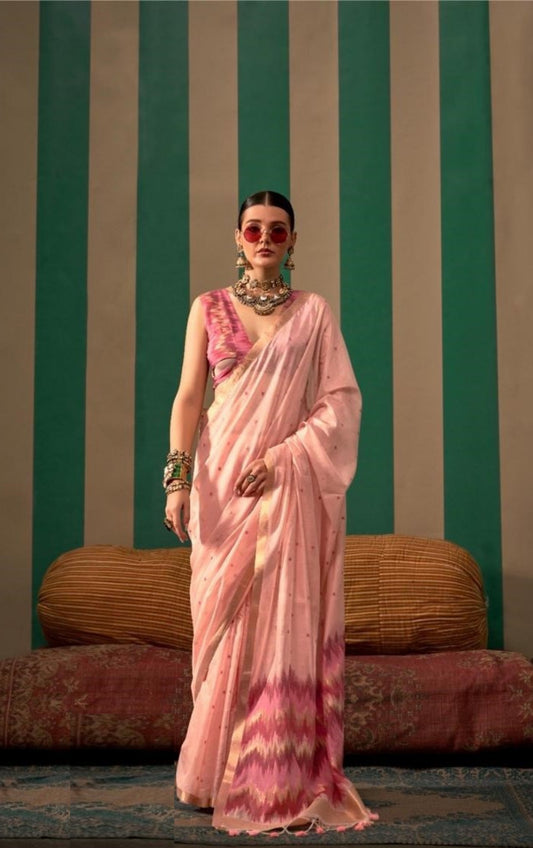 Enchanting Light Pink Handloom Weaving Silk Saree