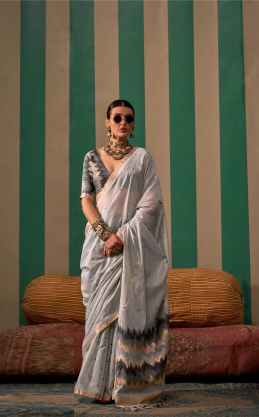 Sublime Grey Handloom Weaving Silk Saree