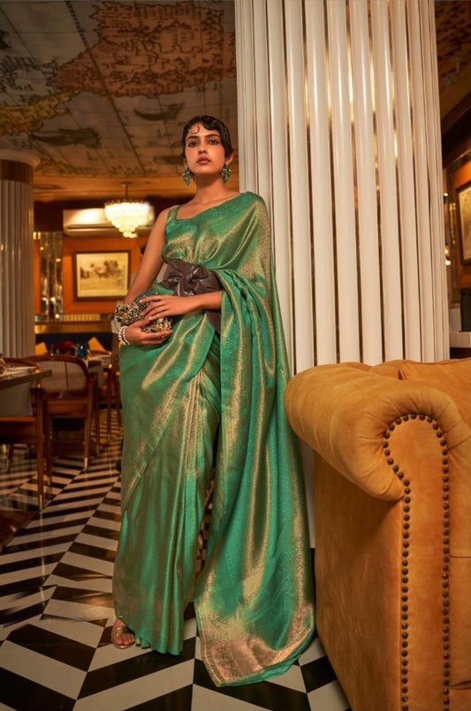 Radiant Rama Green Satin Jari Silk Saree