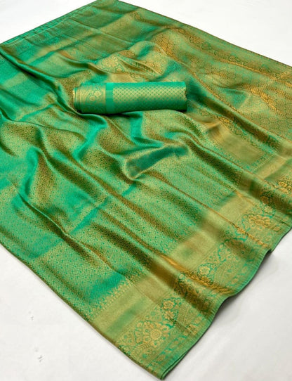Radiant Rama Green Satin Jari Silk Saree