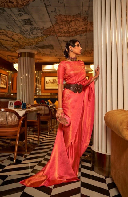 Breathtaking Pink Satin Jari Silk Saree