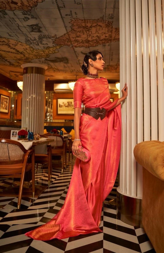 Breathtaking Pink Satin Jari Silk Saree