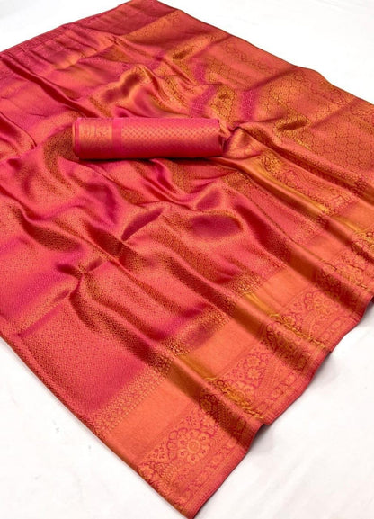 Breathtaking Pink Satin Jari Silk Saree