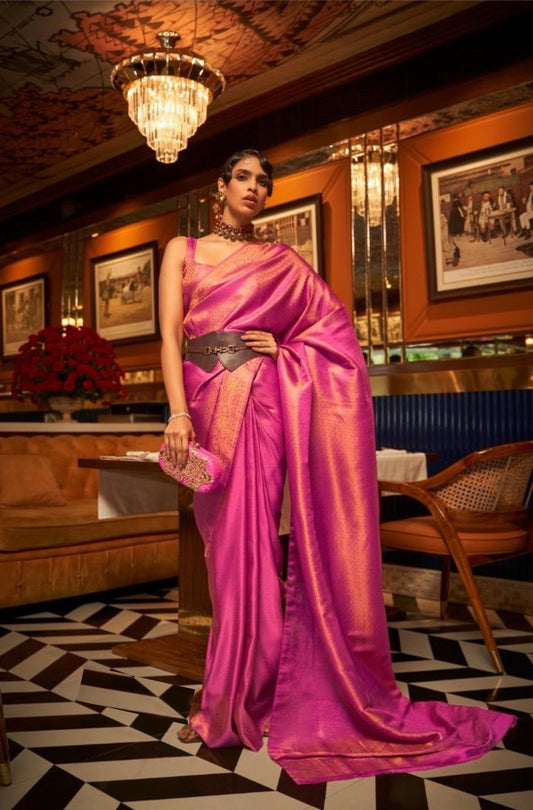 Opalescent Purple Satin Jari Silk Saree